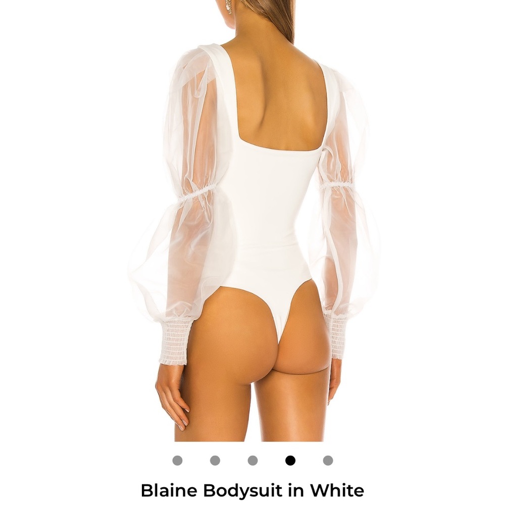 NBD White Puff-Sleeve Square-Neck Bodysuit